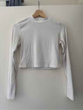 Noisy May White Cropped Long Sleeve Mock Neck